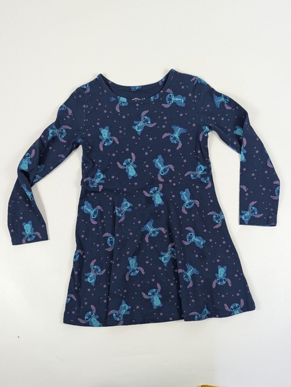 Disney Stitch Girls A-Line Long Sleeve Dress Small 6-6X